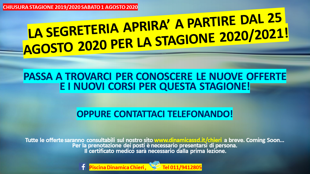LA SEGRETERIA APRIRA’ A PARTIRE DAL