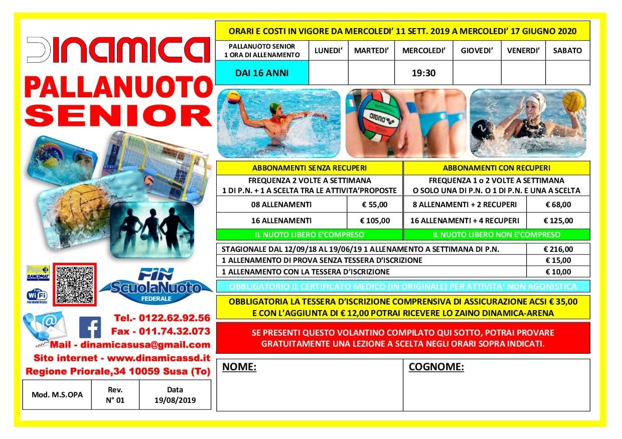 Volantino Pallanuoto Senior 2019-2020