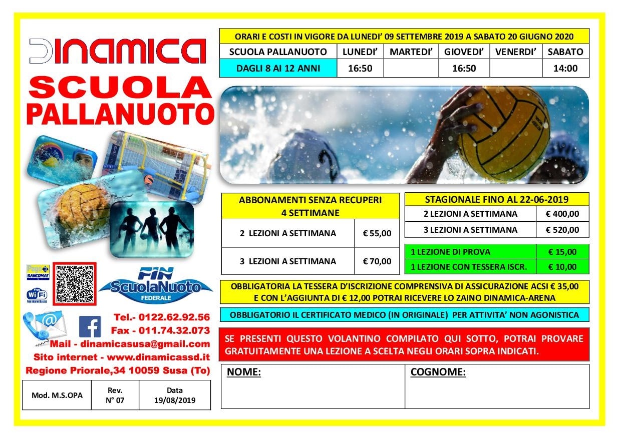 Volantino Scuola di Pallanuoto 2019-2020