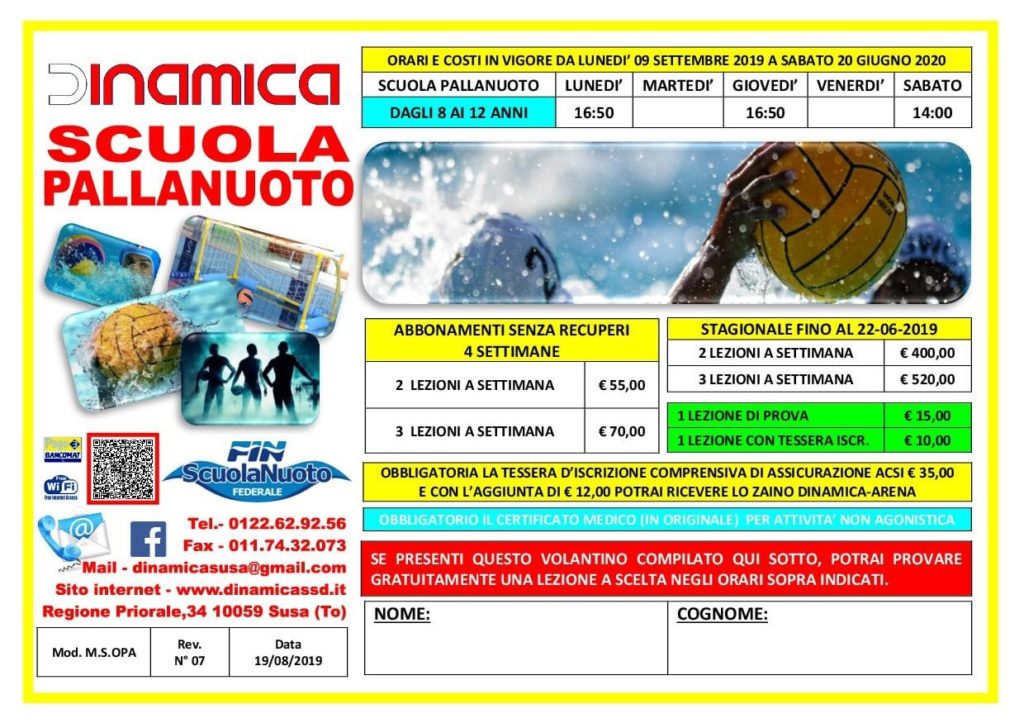 Volantino Scuola di Pallanuoto 2019-2020