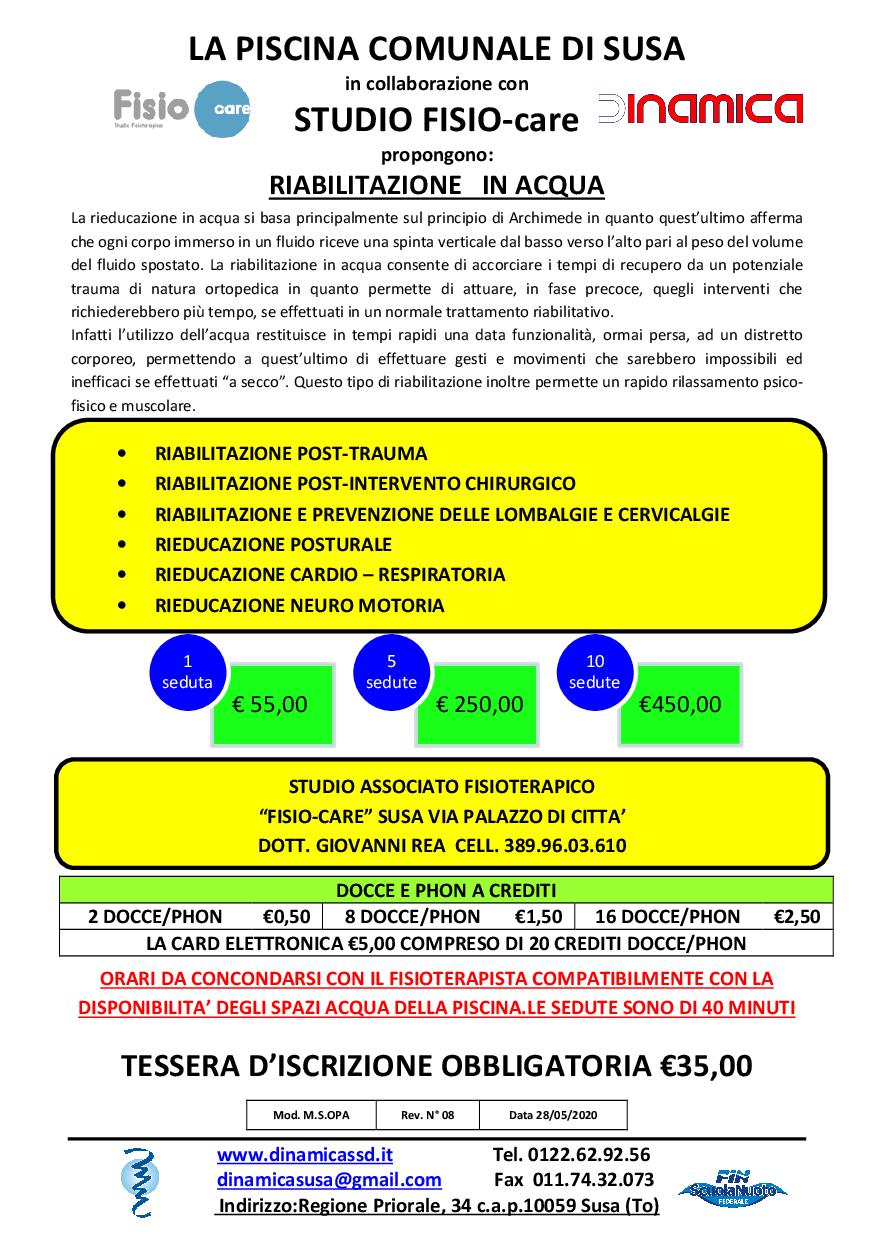 TRATTAMENTI FISIOTERAPICI rev n°8 28-05-20 Volantino Trattamenti Fisioterapici 2019-2020
