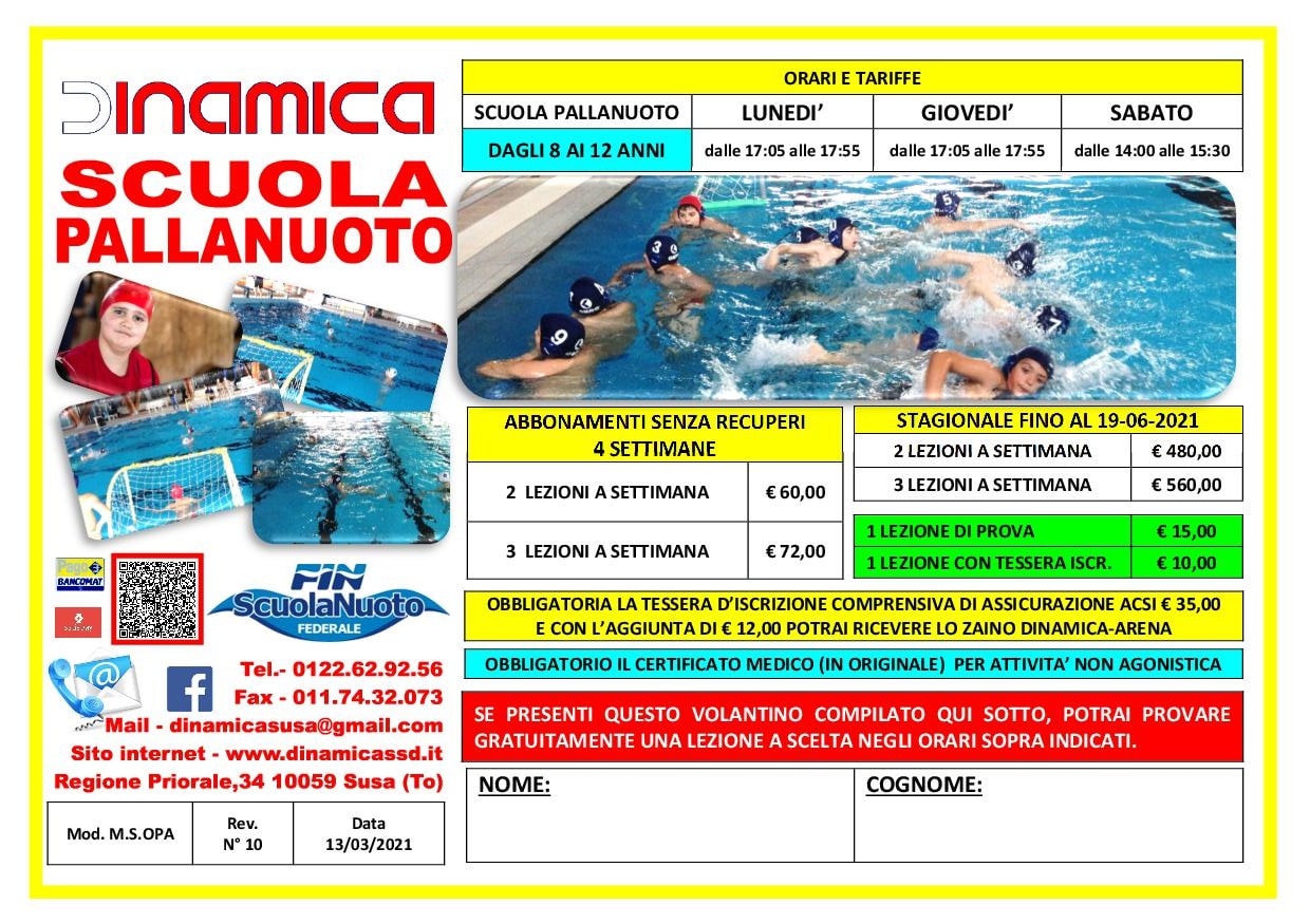 SCUOLA PALLANUOTO rev n°10 13-03-21 Volantino Scuola di Pallanuoto 2019-2020