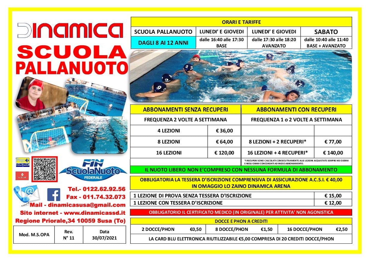 SCUOLA PALLANUOTO rev n°11 30-07-21 Volantino Scuola di Pallanuoto 2019-2020
