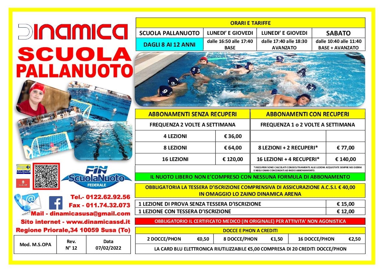 SCUOLA PALLANUOTO rev n°12 07-02-22 Volantino Scuola di Pallanuoto 2019-2020