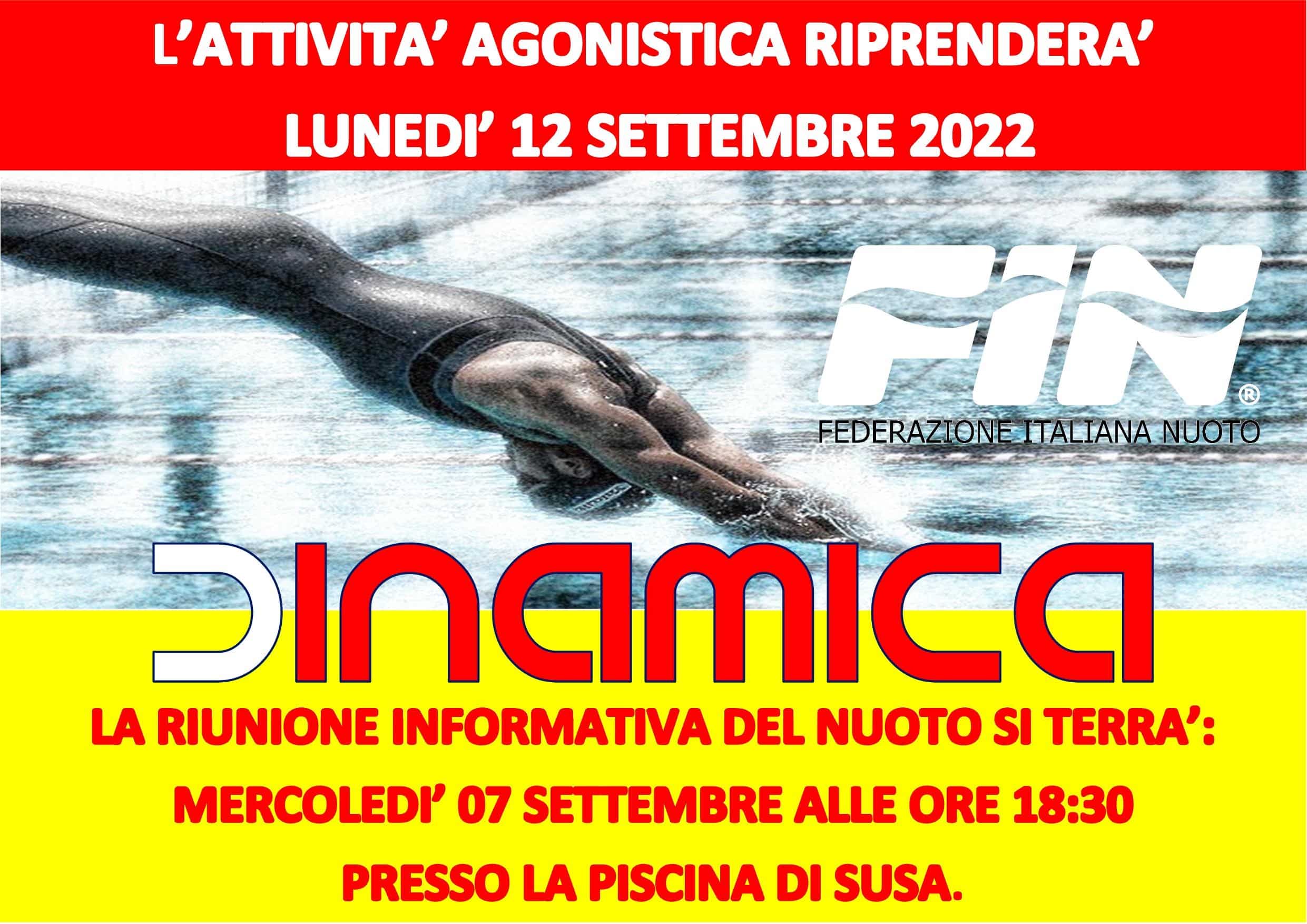 INIZIO ATTIVITA' NUOTO 2022-2023 DINAMICA SSD SUSA