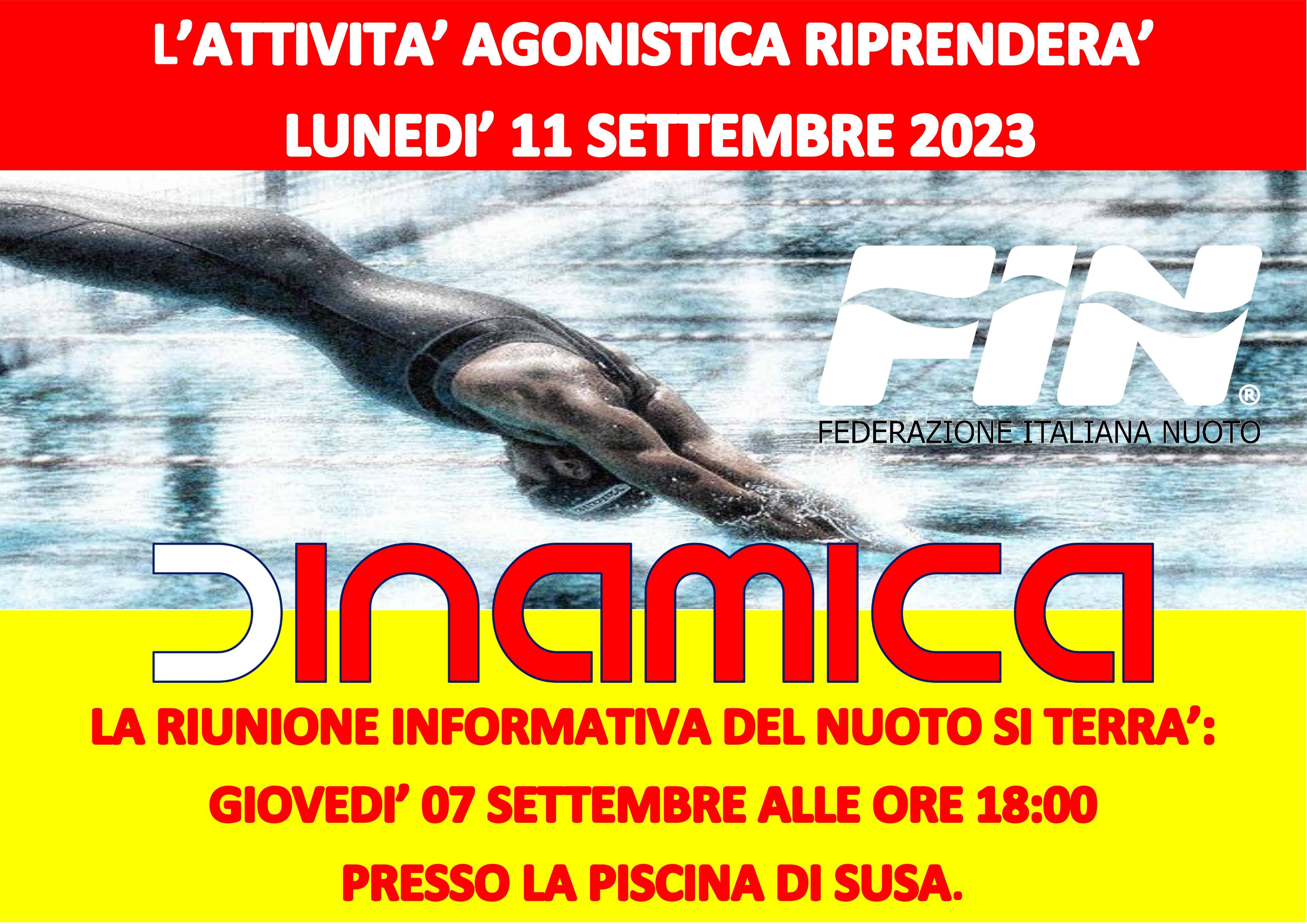 INIZIO ATTIVITA' NUOTO 2023-2024 DINAMICA SSD SUSA